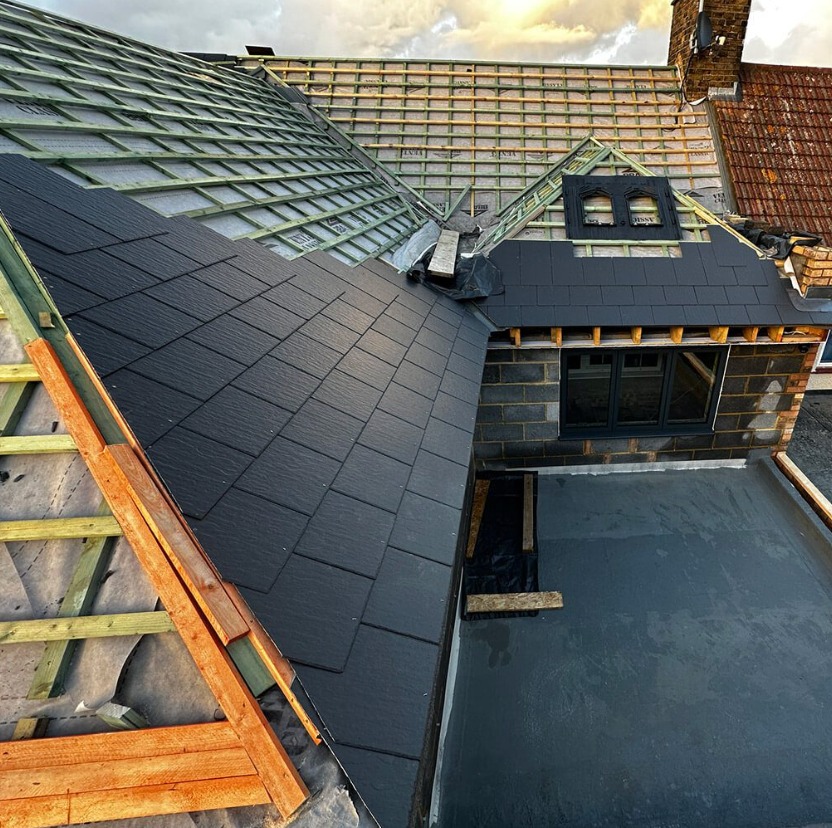 Roof under construction with timber